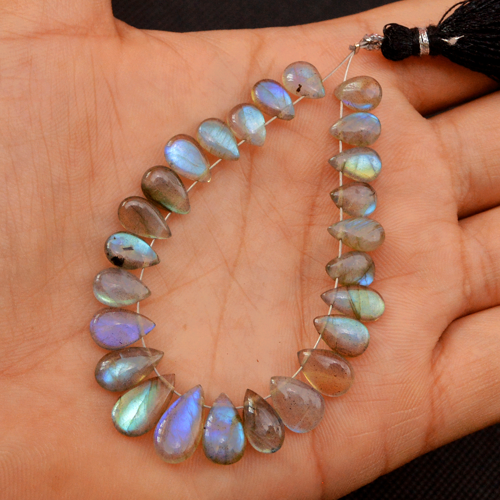 25 Pcs 48 Cts Natural Labradorite Drop Beads Side Drilled Briolette Gemstone 13x5 6x5mm 18570