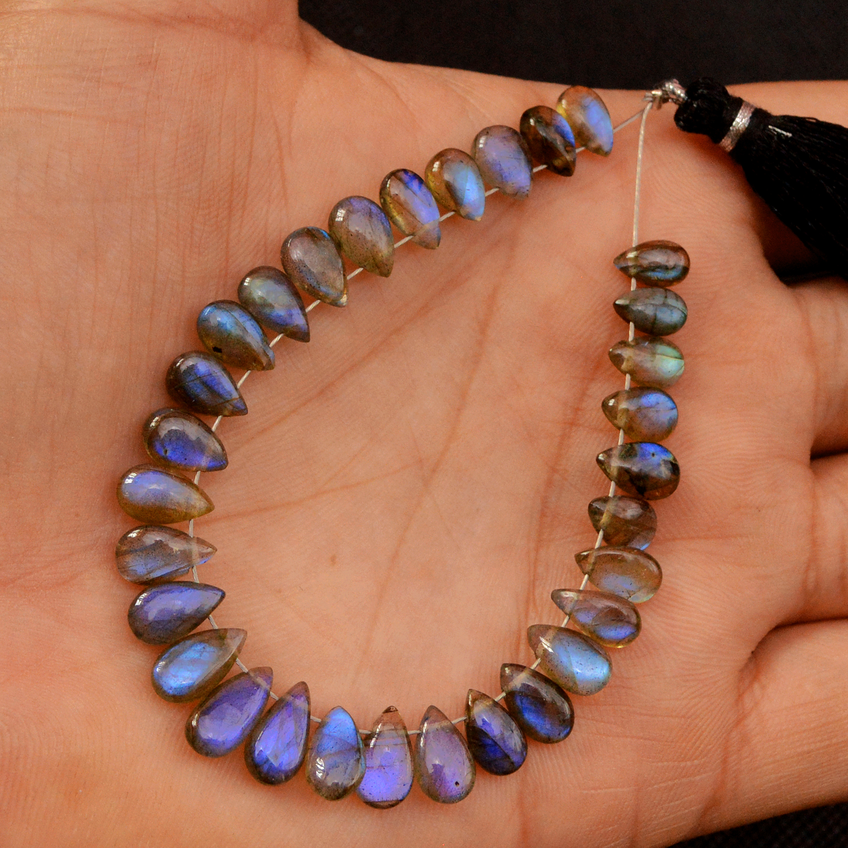 30 Pcs 43 Cts Natural Labradorite Drop Beads Side Drilled Briolette Gemstone 10x5 5x4mm 18571