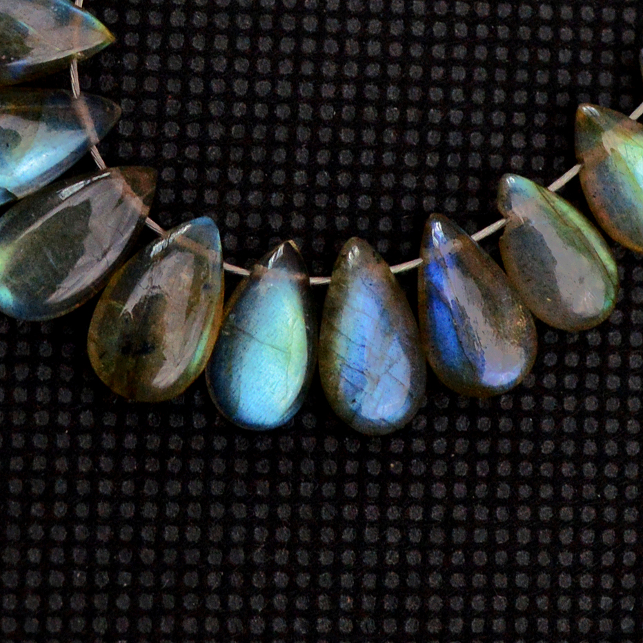 20 Pcs 39 Cts Natural Labradorite Drop Beads Side Drilled Briolette Gemstone 10x5 6x4mm 18572