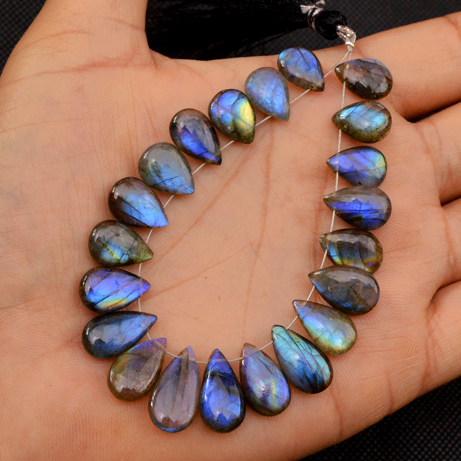 20 Pcs 99 Cts Natural Labradorite Drop Beads Side Drilled Briolette Gemstone 17x8 10x8mm 18573