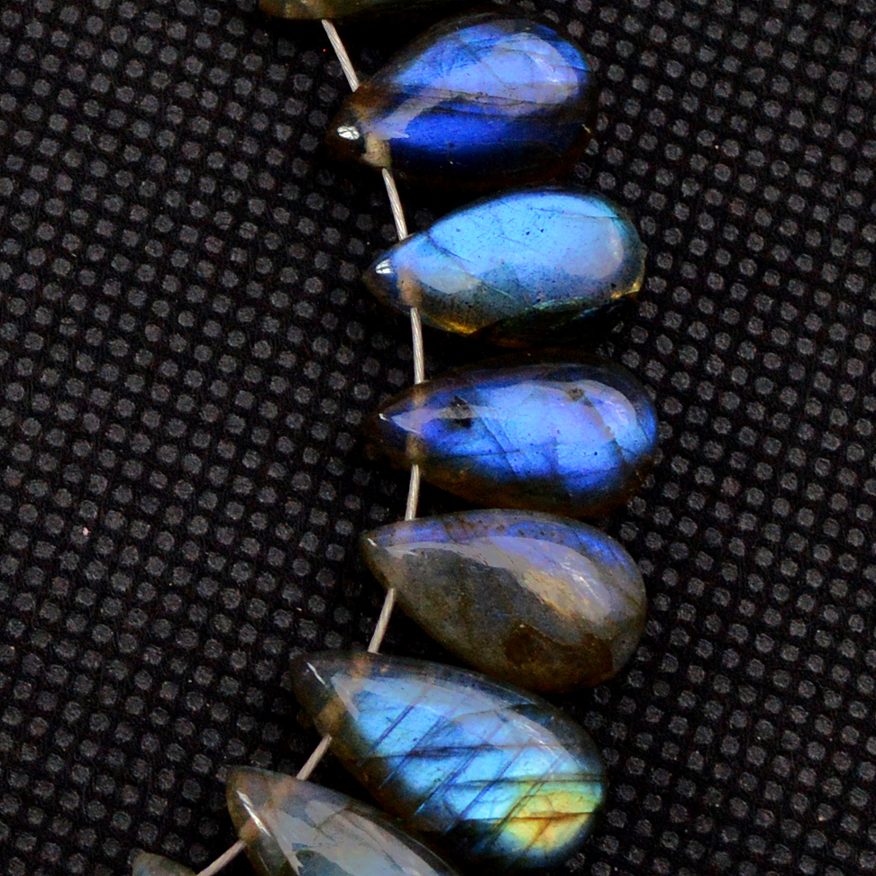 20 Pcs 99 Cts Natural Labradorite Drop Beads Side Drilled Briolette Gemstone 15x7 10x6mm 18574