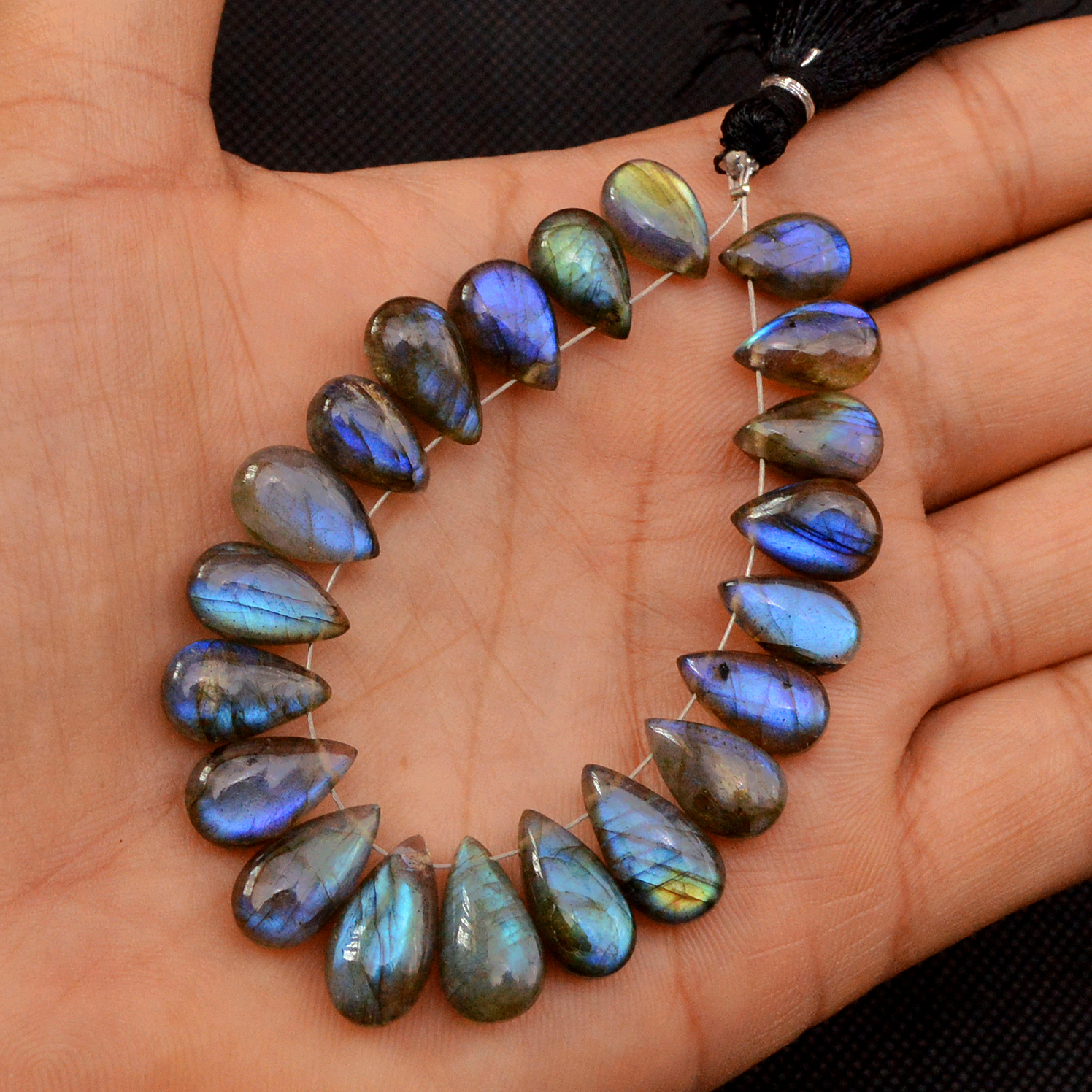 20 Pcs 99 Cts Natural Labradorite Drop Beads Side Drilled Briolette Gemstone 15x7 10x6mm 18574