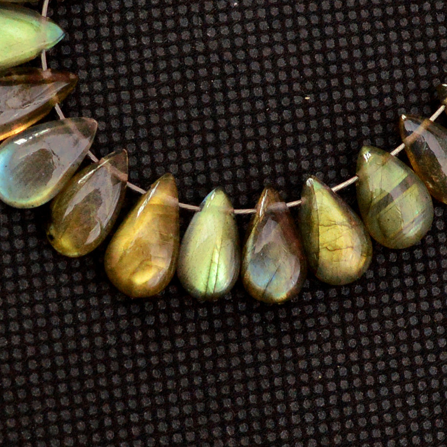 26 Pcs 51 Cts Natural Labradorite Drop Beads Side Drilled Briolette Gemstone 13x5 6x4mm 18575