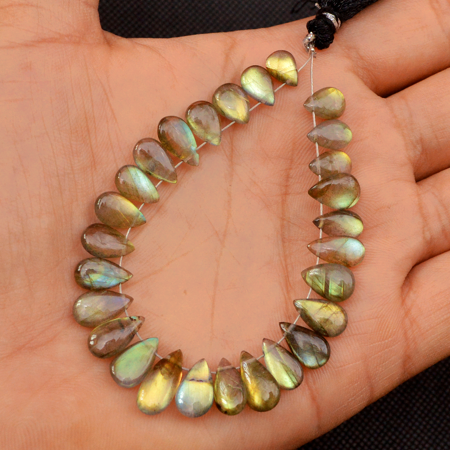 26 Pcs 51 Cts Natural Labradorite Drop Beads Side Drilled Briolette Gemstone 13x5 6x4mm 18575