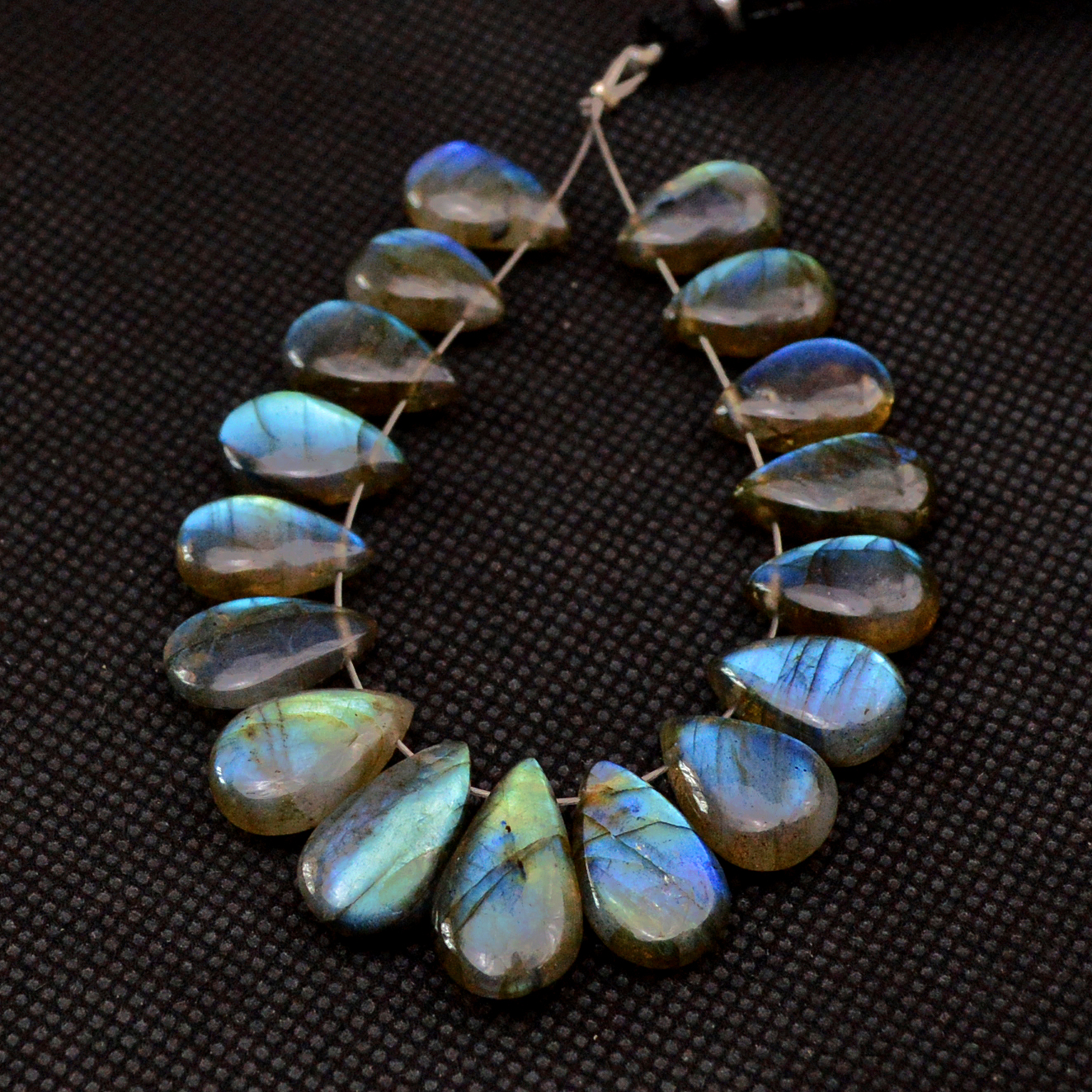 16 Pcs 79 Cts Natural Labradorite Drop Beads Side Drilled Briolette Gemstone 16x8 10x8mm 18576