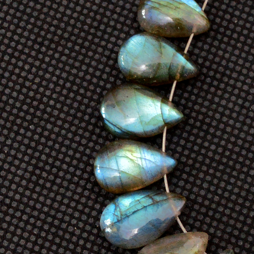 16 Pcs 79 Cts Natural Labradorite Drop Beads Side Drilled Briolette Gemstone 16x8 10x8mm 18576