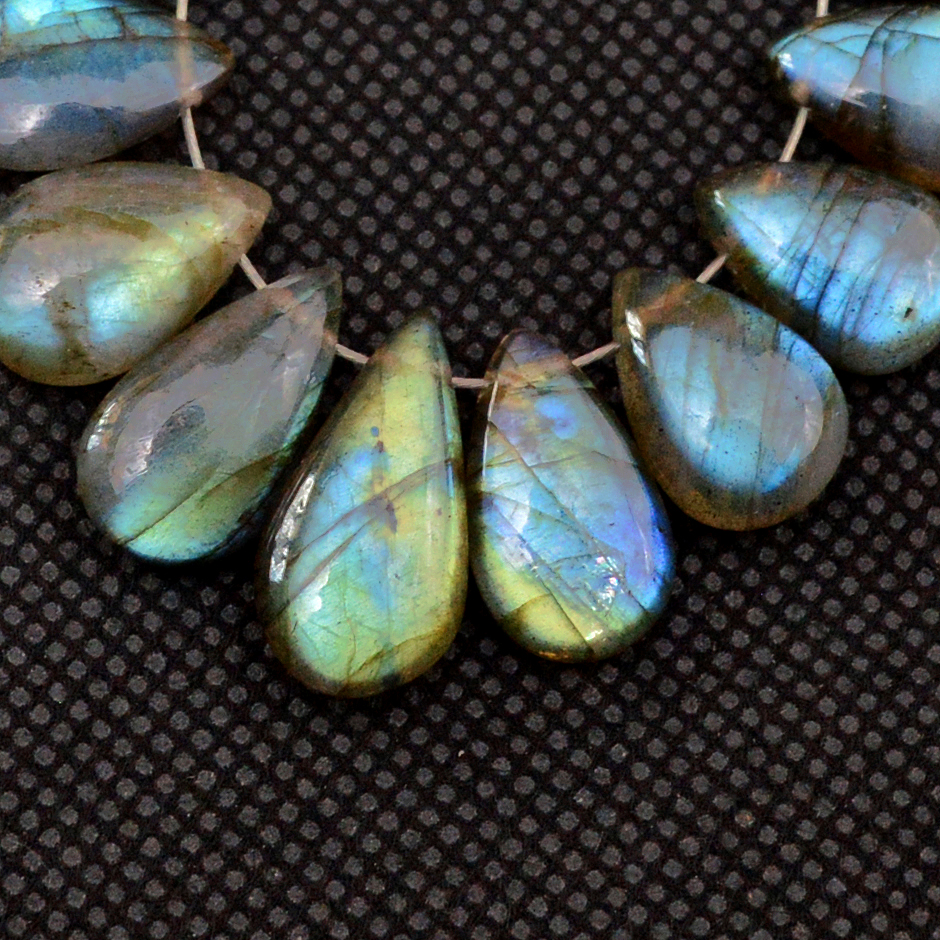 16 Pcs 79 Cts Natural Labradorite Drop Beads Side Drilled Briolette Gemstone 16x8 10x8mm 18576