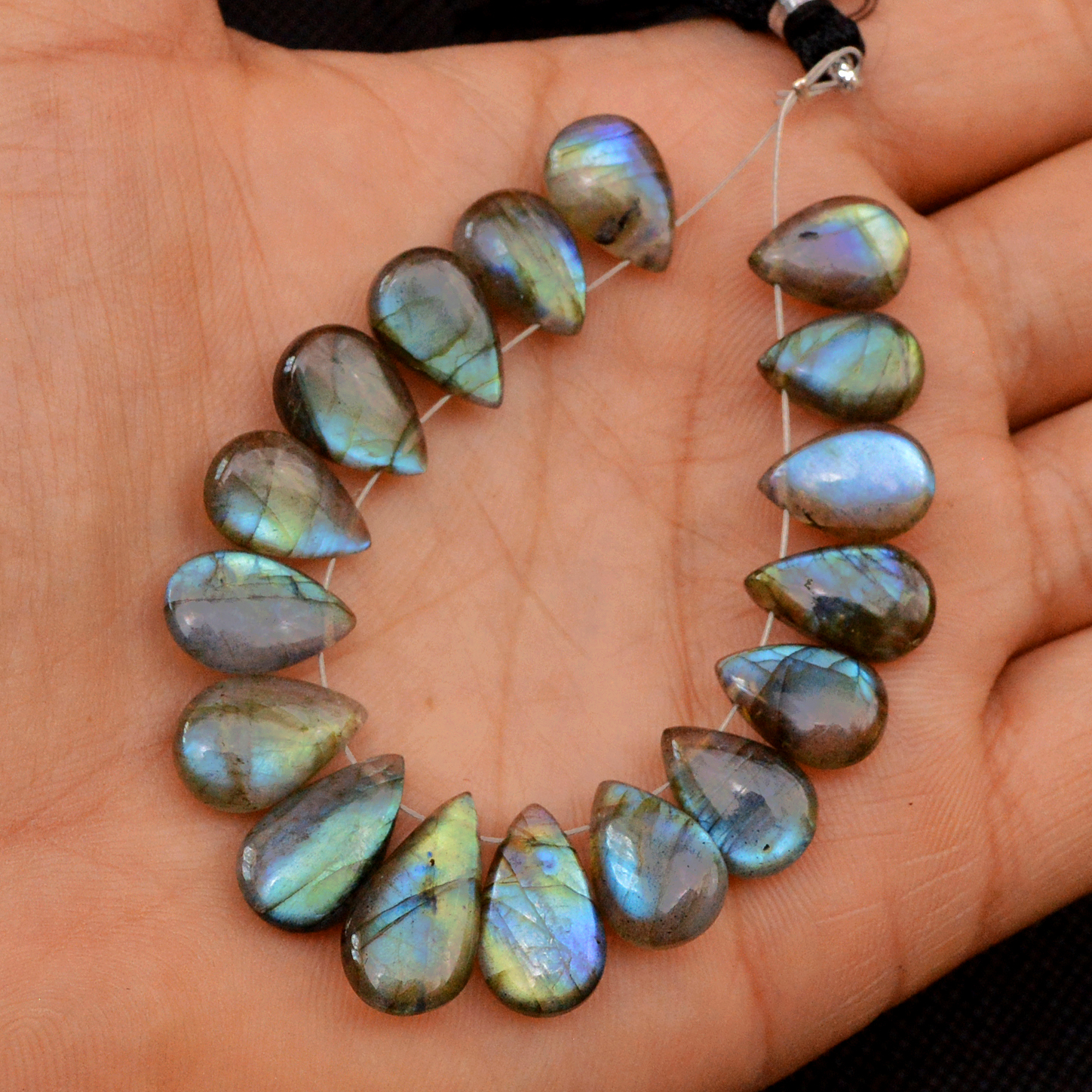 16 Pcs 79 Cts Natural Labradorite Drop Beads Side Drilled Briolette Gemstone 16x8 10x8mm 18576