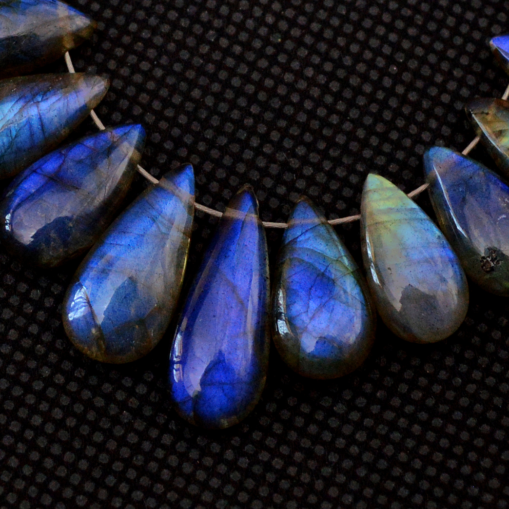 25 Pcs 99 Cts Natural Labradorite Drop Beads Side Drilled Briolette Gemstone 20x6 10x5mm 18577