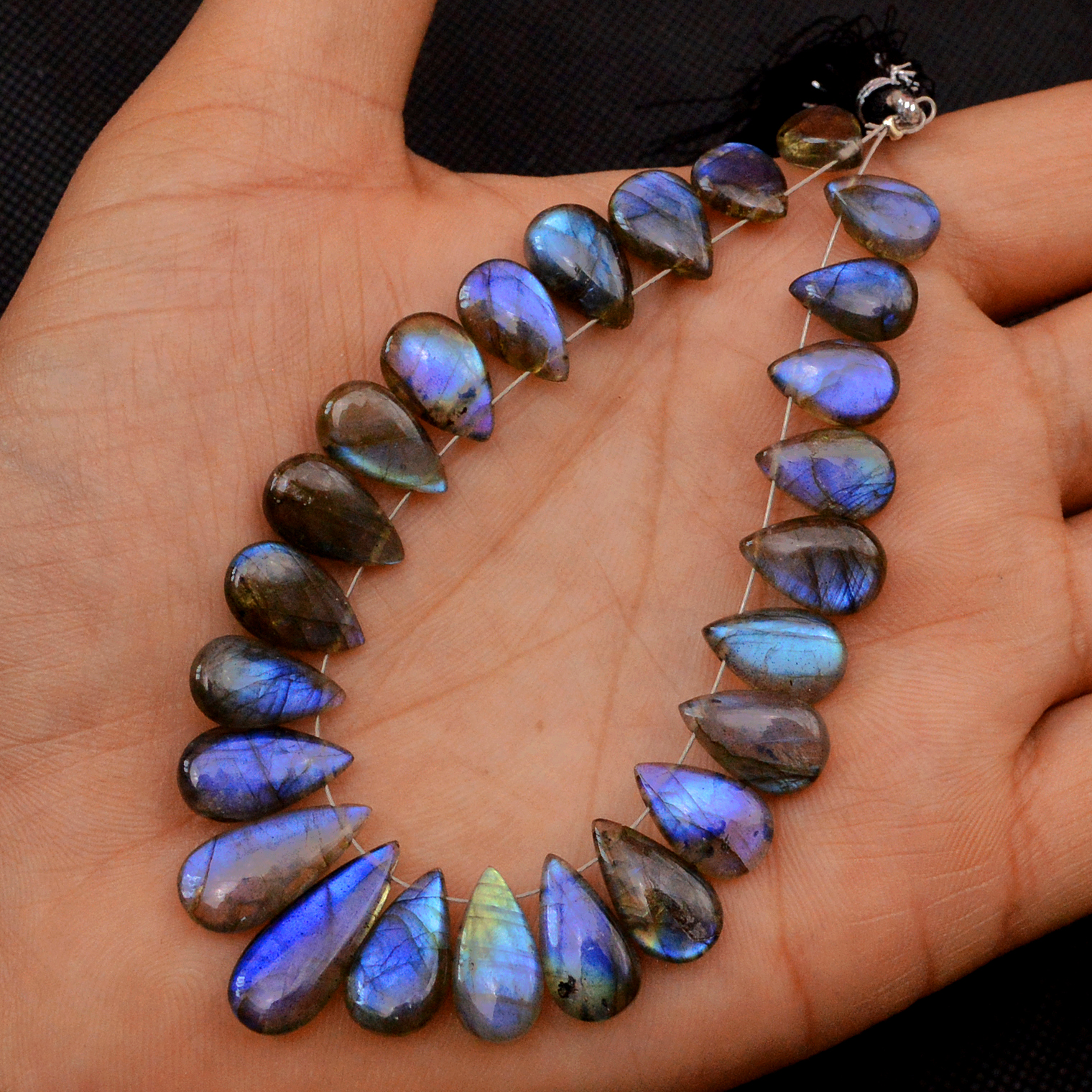 25 Pcs 99 Cts Natural Labradorite Drop Beads Side Drilled Briolette Gemstone 20x6 10x5mm 18577