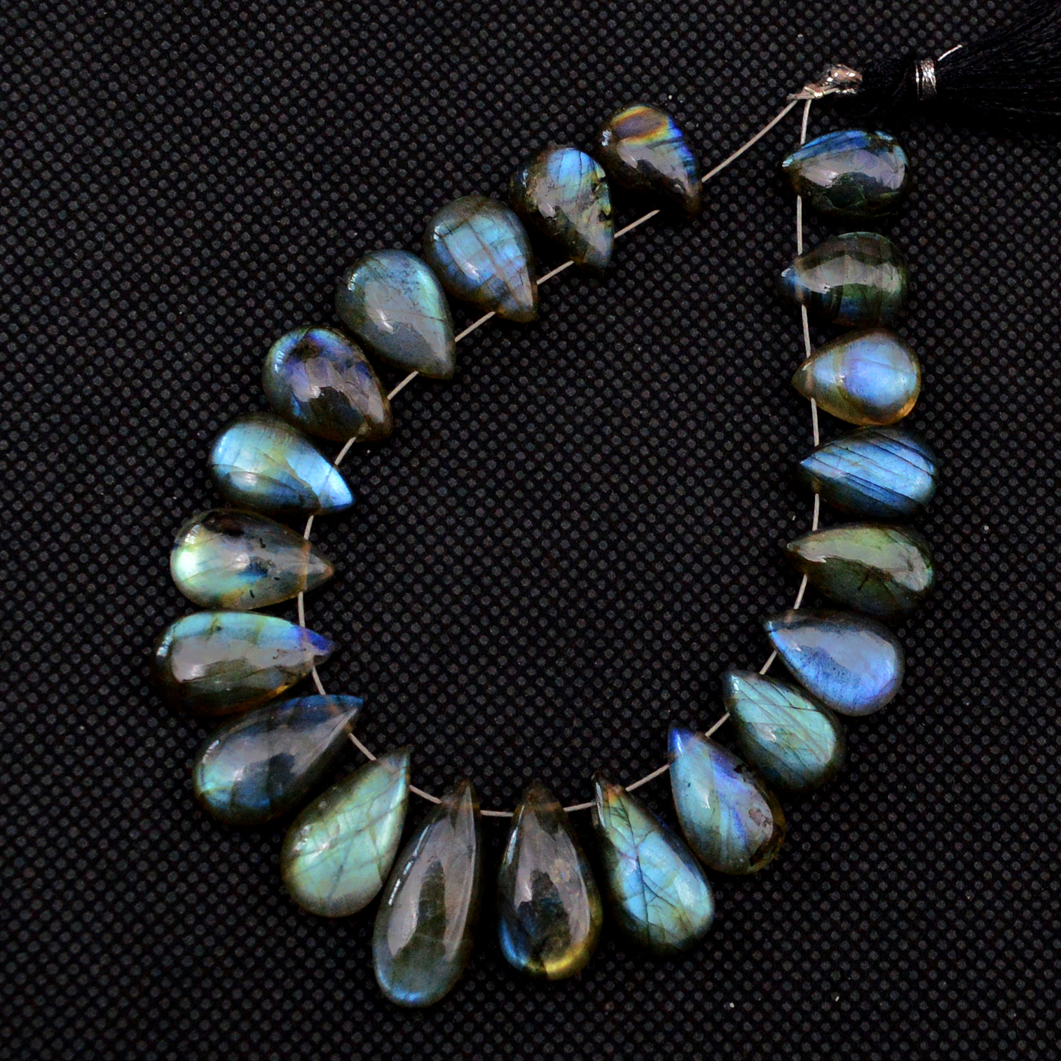 21 Pcs 122 Cts Natural Labradorite Drop Beads Side Drilled Briolette Gemstone 20x7 10x7mm 18578