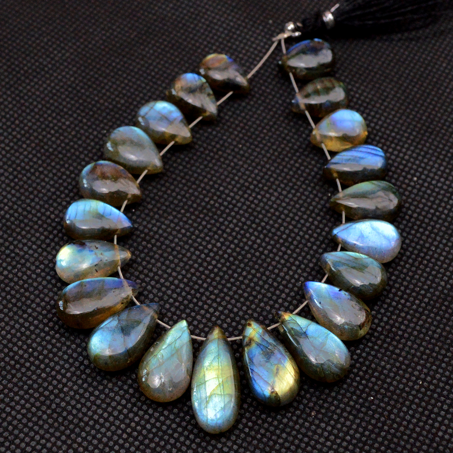 21 Pcs 122 Cts Natural Labradorite Drop Beads Side Drilled Briolette Gemstone 20x7 10x7mm 18578