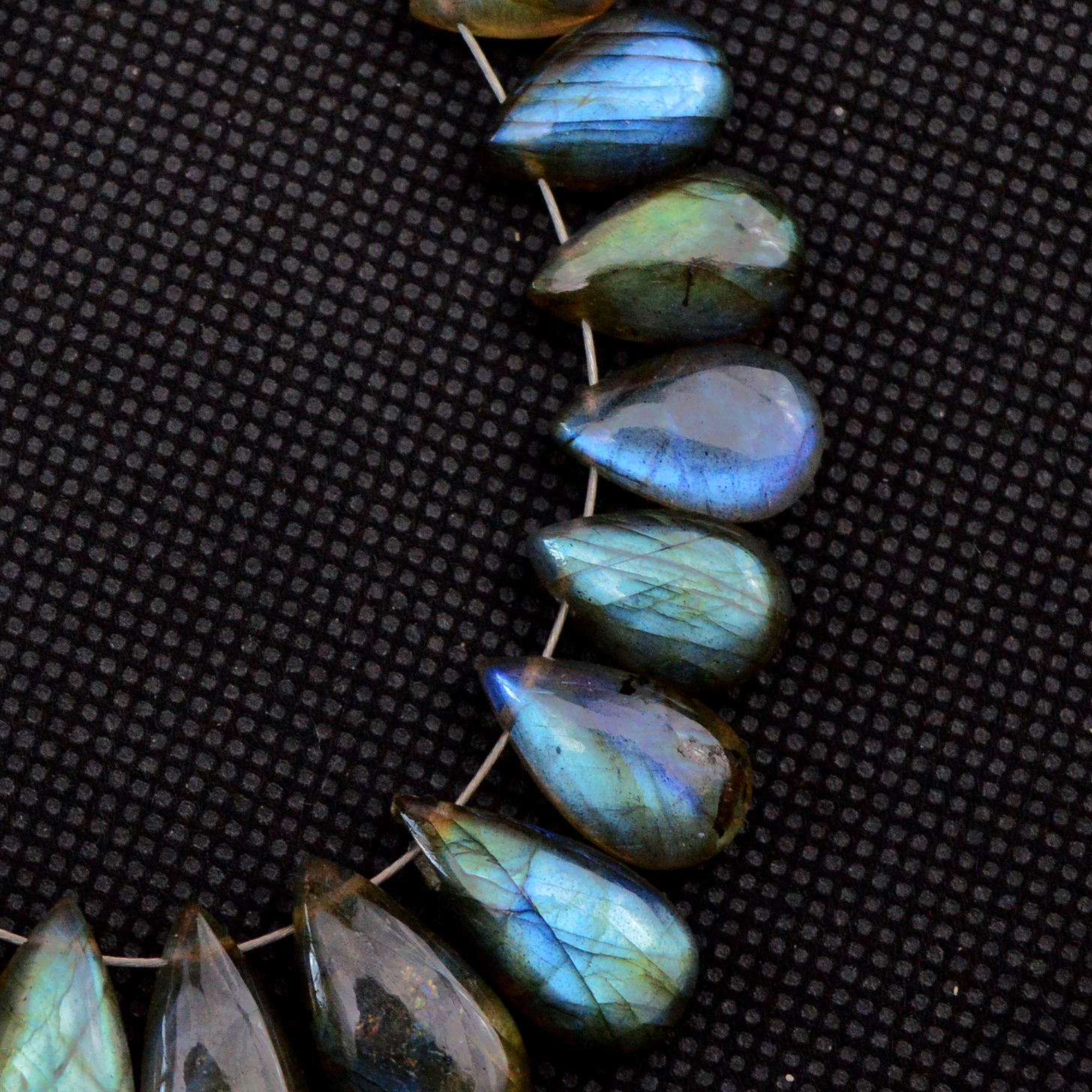 21 Pcs 122 Cts Natural Labradorite Drop Beads Side Drilled Briolette Gemstone 20x7 10x7mm 18578