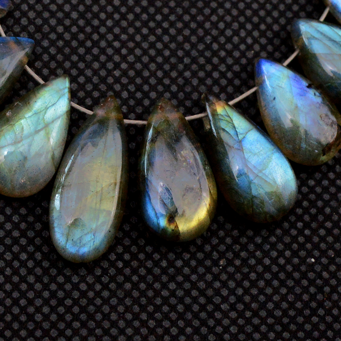 21 Pcs 122 Cts Natural Labradorite Drop Beads Side Drilled Briolette Gemstone 20x7 10x7mm 18578