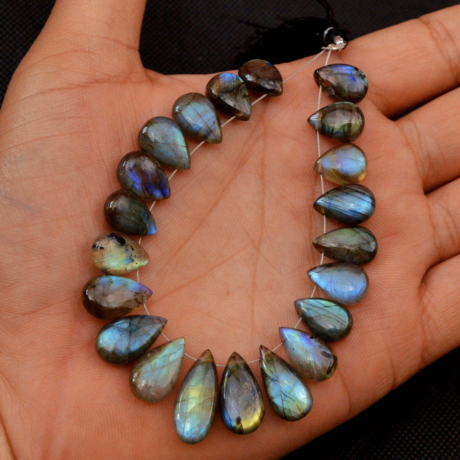 21 Pcs 122 Cts Natural Labradorite Drop Beads Side Drilled Briolette Gemstone 20x7 10x7mm 18578