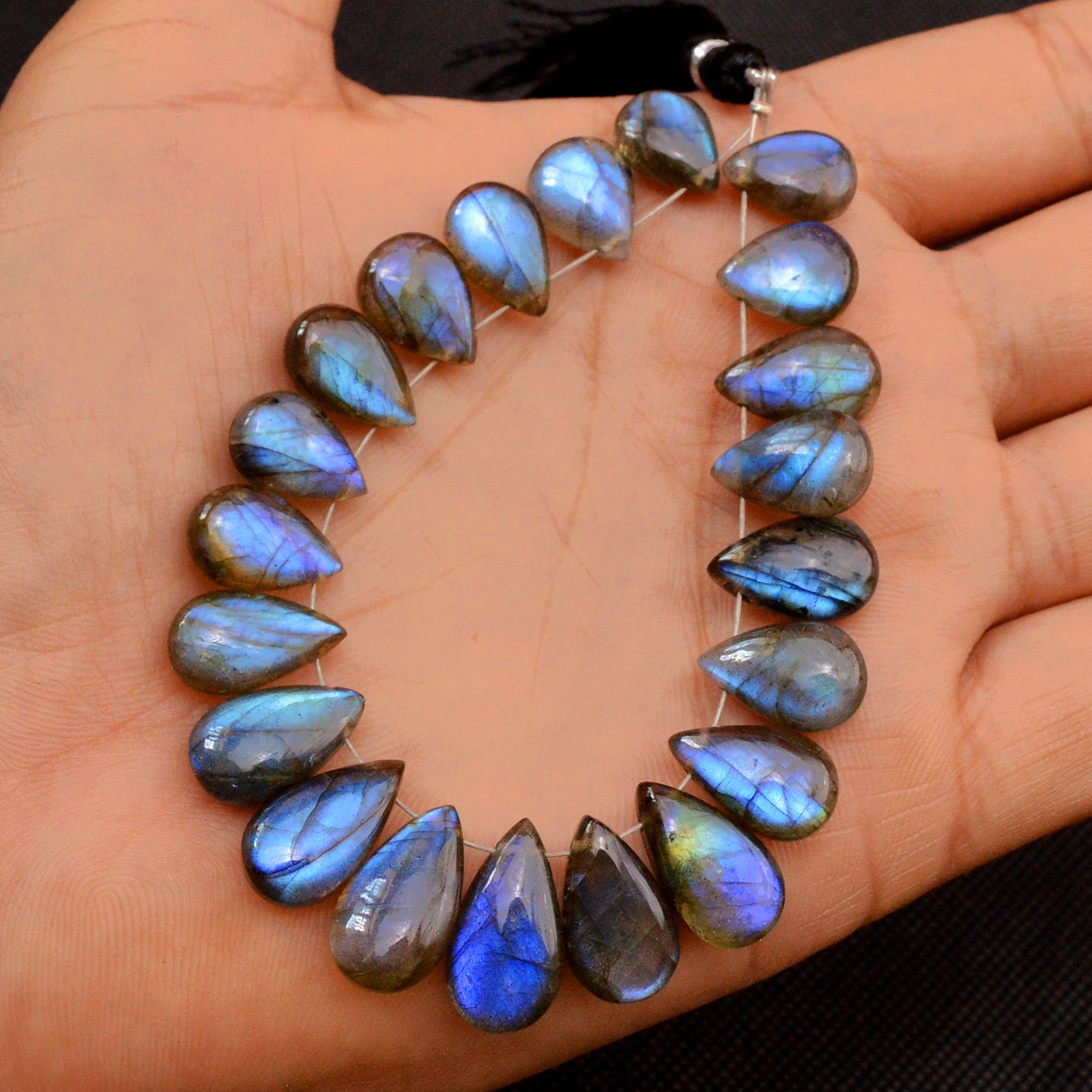 21 Pcs 120 Cts Natural Labradorite Drop Beads Side Drilled Briolette Gemstone 15x9 10x8mm 18579