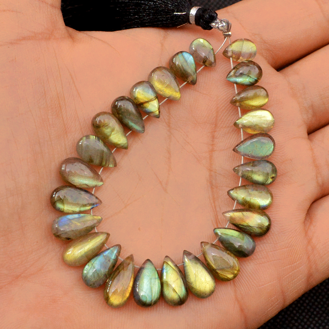 25 Pcs 70 Cts Natural Labradorite Drop Beads Side Drilled Briolette Gemstone 12x5 7x5mm 18580