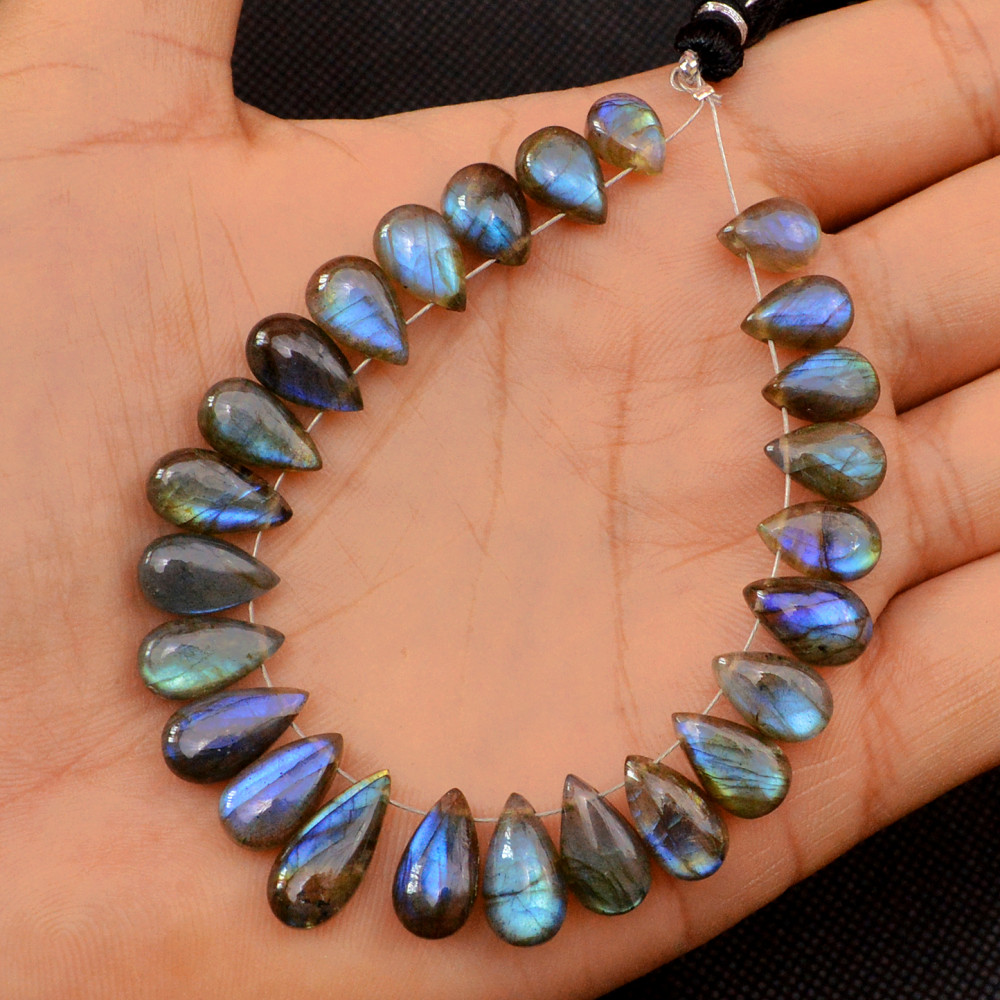 Image of 23 Pcs 95 Cts Natural Labradorite Drop Beads, Side Drilled Briolette Gemstone 15x5 8x5mm #18582
