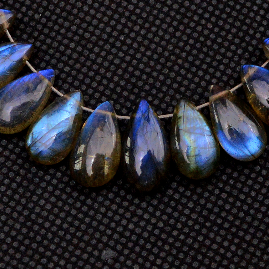 33 Pcs 97 Cts Natural Labradorite Drop Beads Side Drilled Briolette Gemstone 13x5 6x5mm 18586