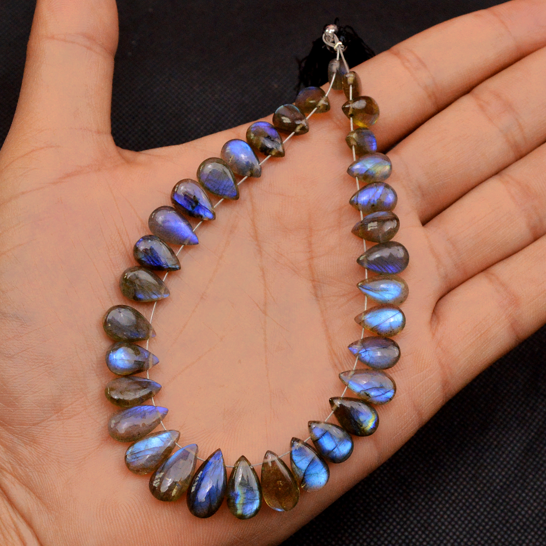 33 Pcs 97 Cts Natural Labradorite Drop Beads Side Drilled Briolette Gemstone 13x5 6x5mm 18586