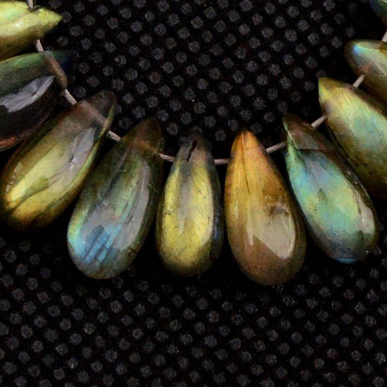 23 Pcs 47 Cts Natural Labradorite Drop Beads Side Drilled Briolette Gemstone 10x5 6x5mm 18587