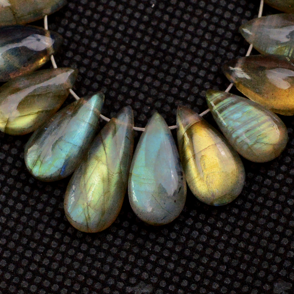 21 Pcs 74 Cts Natural Labradorite Drop Beads Side Drilled Briolette Gemstone 15x5 10x5mm 18588