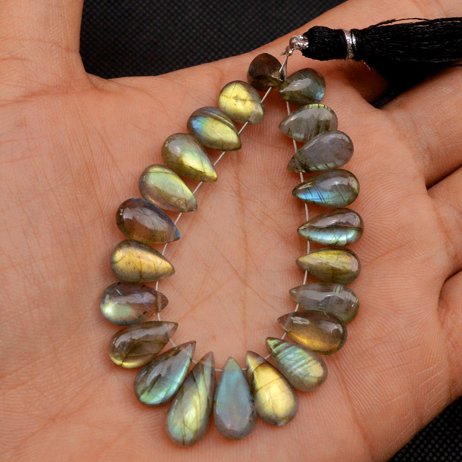 21 Pcs 74 Cts Natural Labradorite Drop Beads Side Drilled Briolette Gemstone 15x5 10x5mm 18588