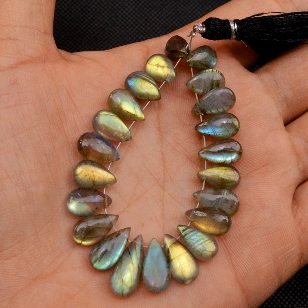 Image of 21 Pcs 74 Cts Natural Labradorite Drop Beads, Side Drilled Briolette Gemstone 15x5 10x5mm #18588