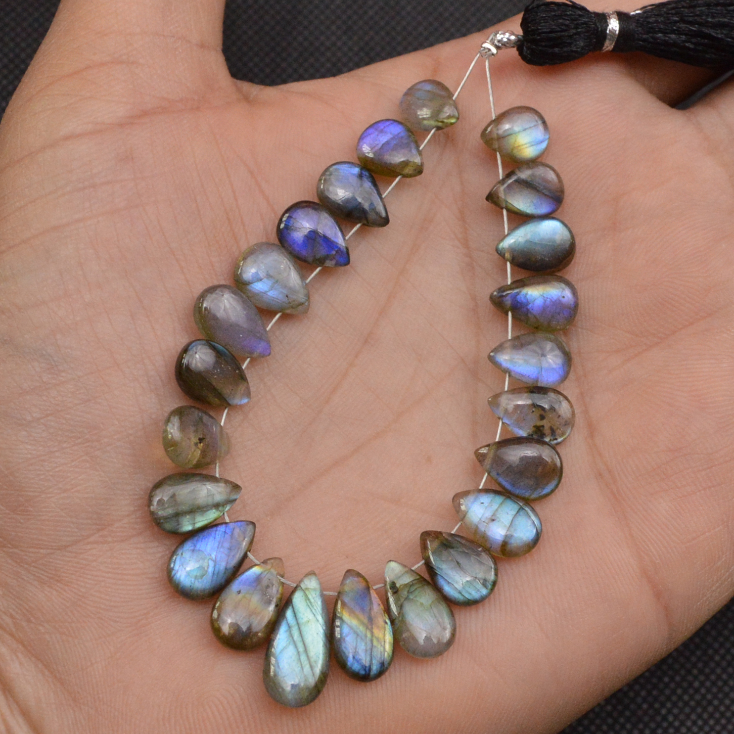 23 Pcs 56 Cts Natural Labradorite Side Drill Tear Drop Briolette Healing Crystal 15x5 6x5mm 18590