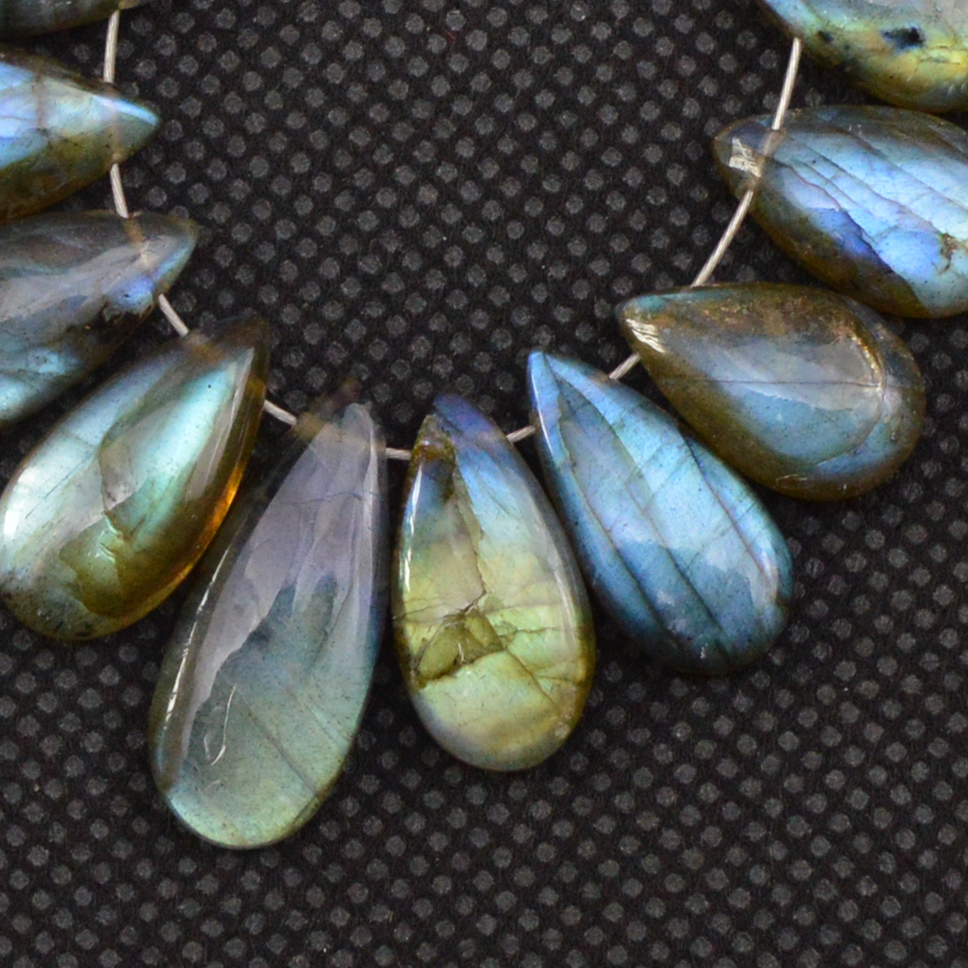 17 Pcs 66 Cts Natural Labradorite Side Drill Tear Drop Briolette Healing Crystal 20x6 9x6mm 18591