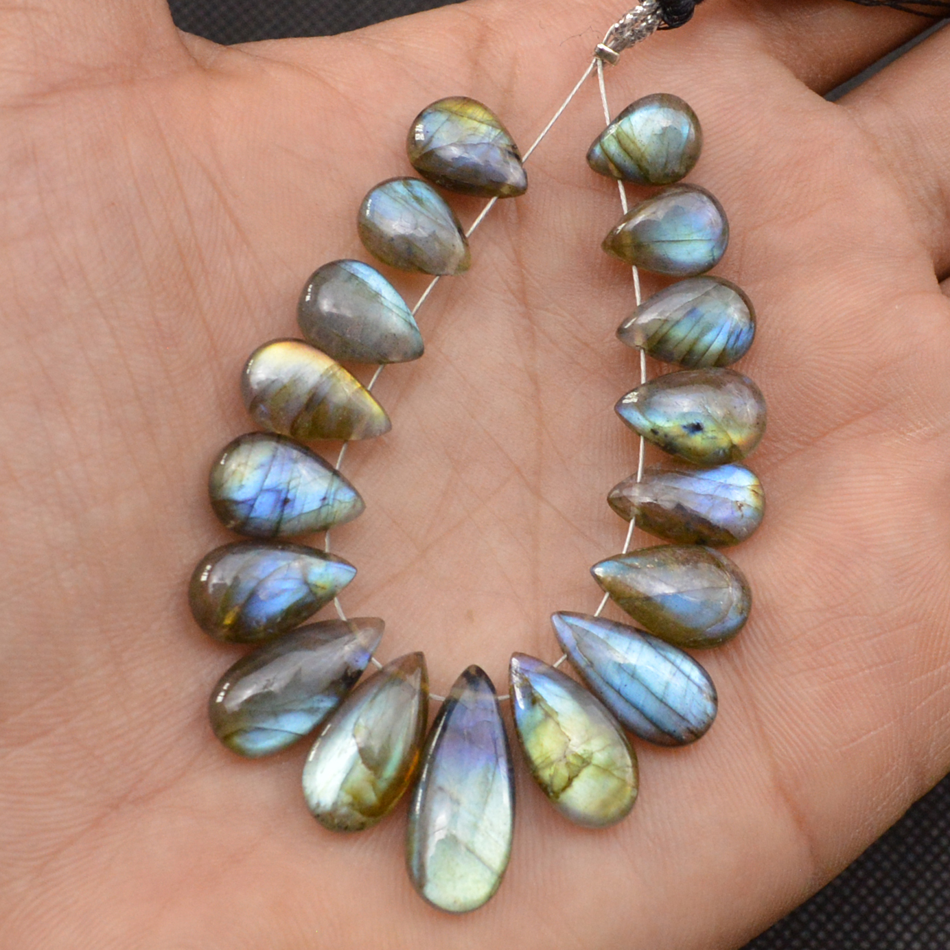 17 Pcs 66 Cts Natural Labradorite Side Drill Tear Drop Briolette Healing Crystal 20x6 9x6mm 18591