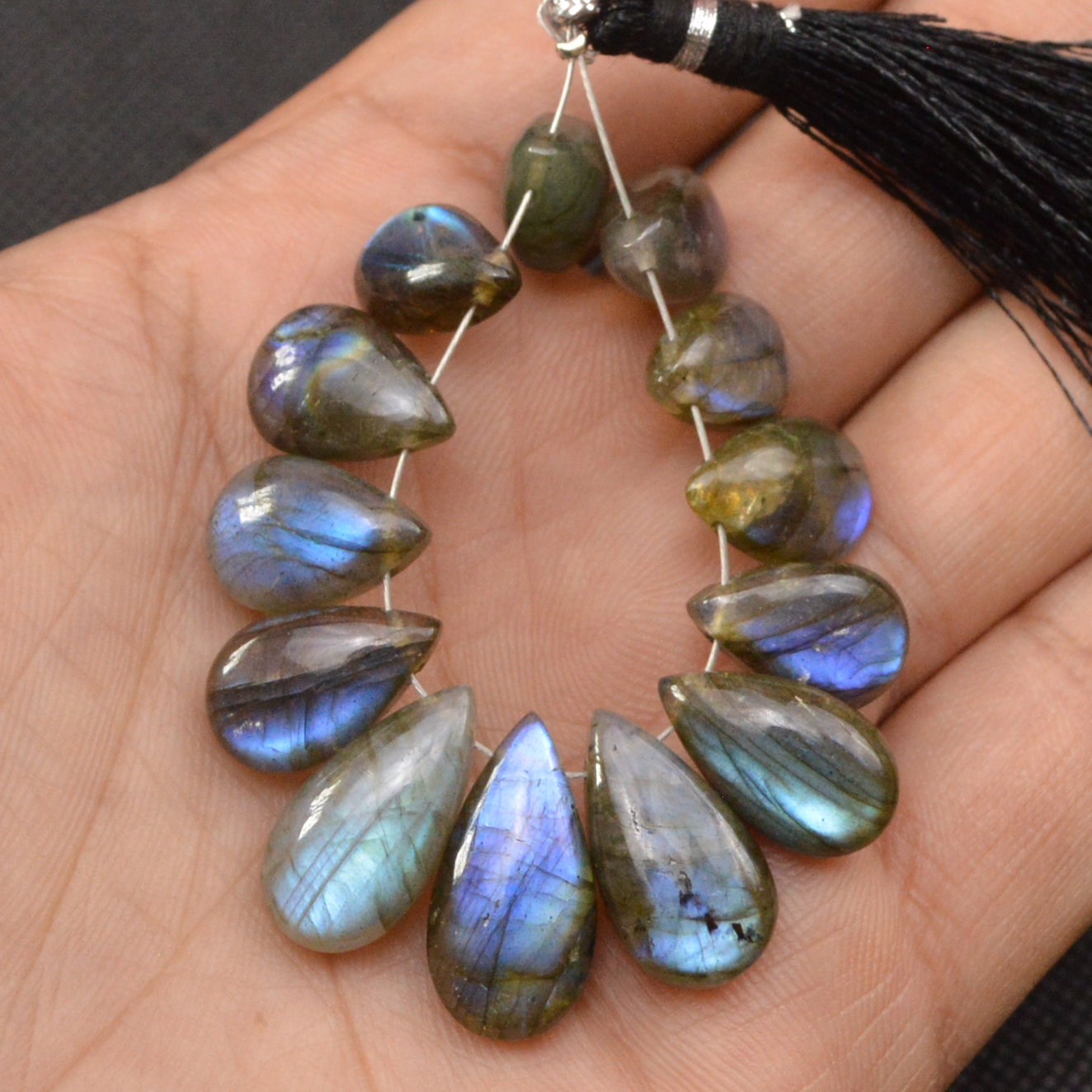 13 Pcs 95 Cts Natural Labradorite Side Drill Tear Drop Briolette Healing Crystal 20x9 10x9mm 18592