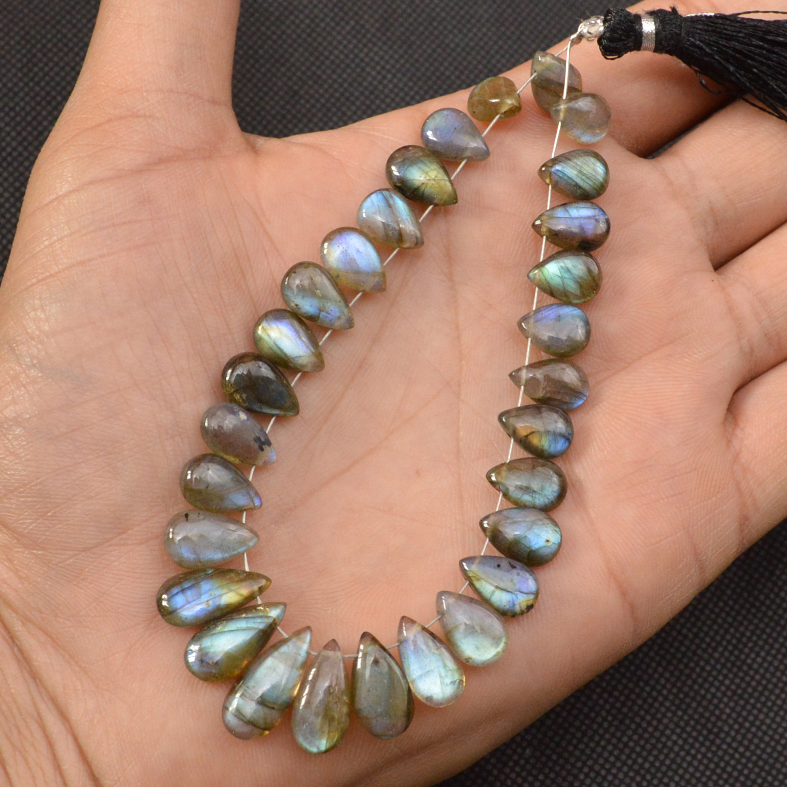 27 Pcs 90 Cts Natural Labradorite Side Drill Tear Drop Briolette Healing Crystal 15x5 9x5mm 18593