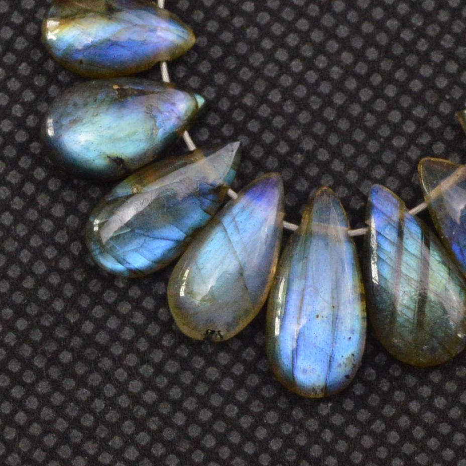 18 Pcs 38 Cts Natural Labradorite Side Drill Tear Drop Briolette Healing Crystal 14x5 6x4mm 18594