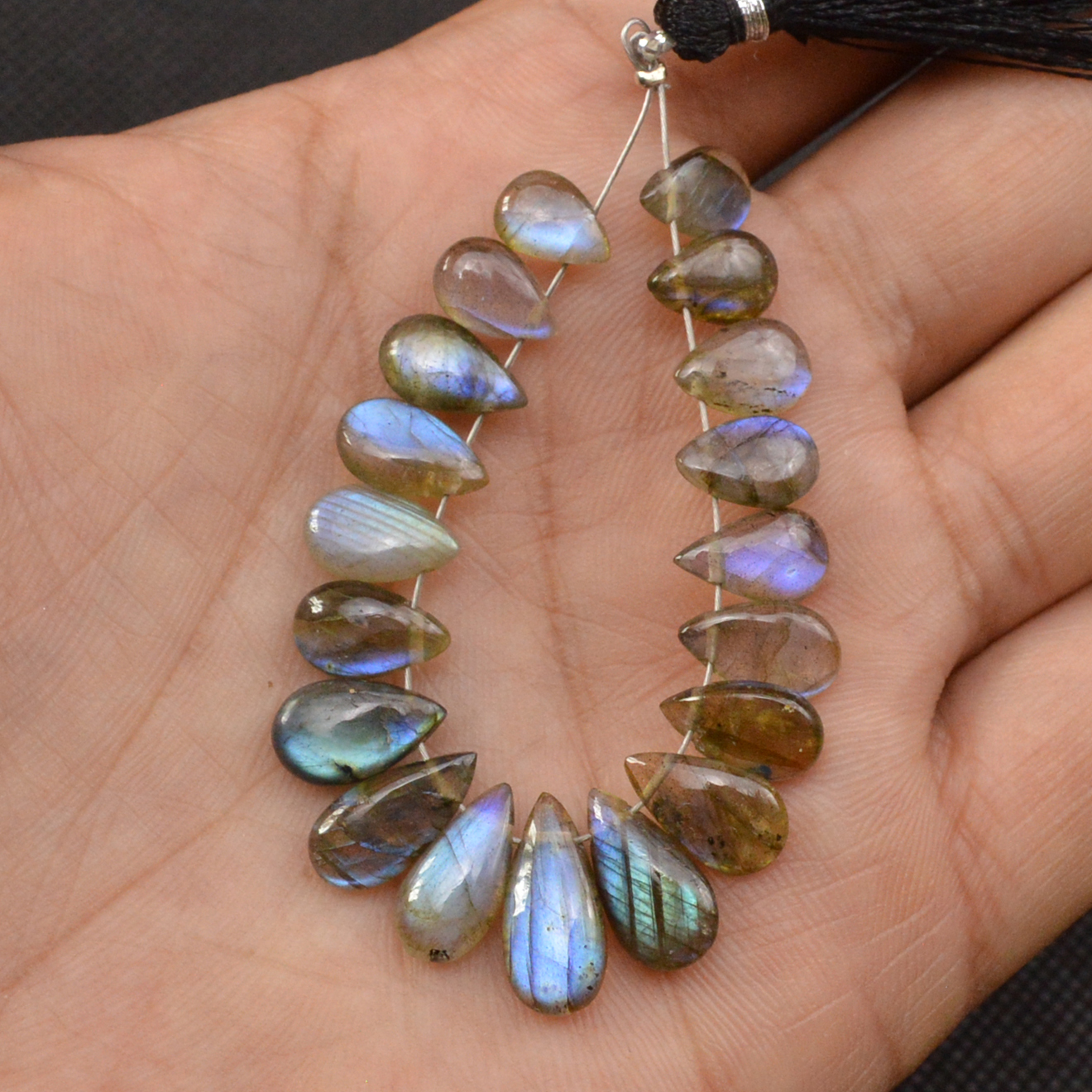 18 Pcs 38 Cts Natural Labradorite Side Drill Tear Drop Briolette Healing Crystal 14x5 6x4mm 18594