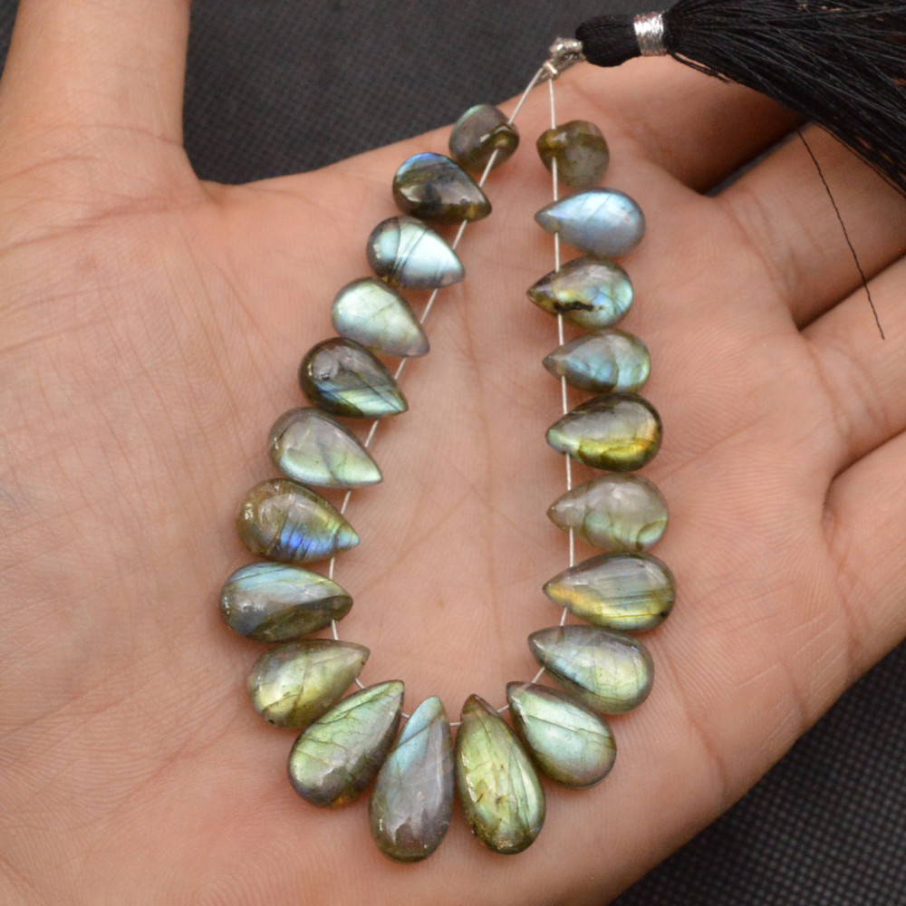 Image of 21 Pcs 95 Cts Natural Labradorite Side Drill Tear Drop Briolette Healing Crystal 15x6 7x5mm #18595