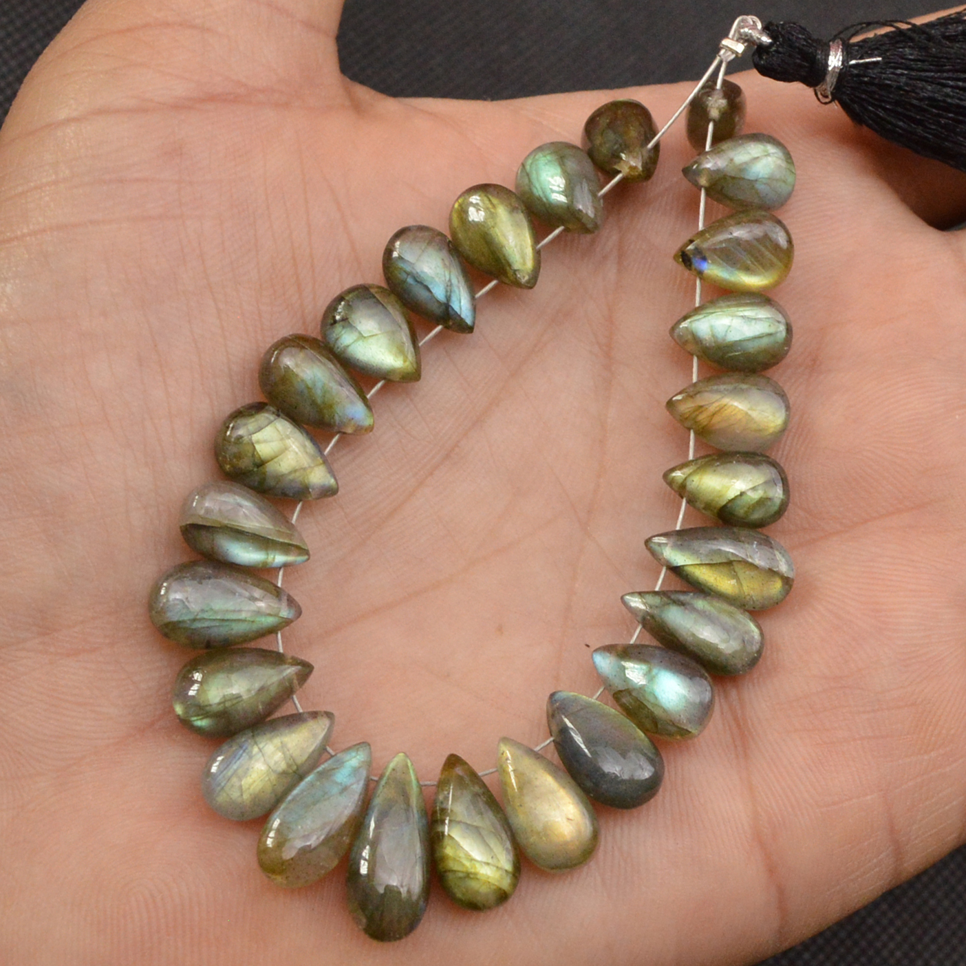 25 Pcs 95 Cts Natural Labradorite Side Drill Tear Drop Briolette Healing Crystal 15x5 9x5mm 18596