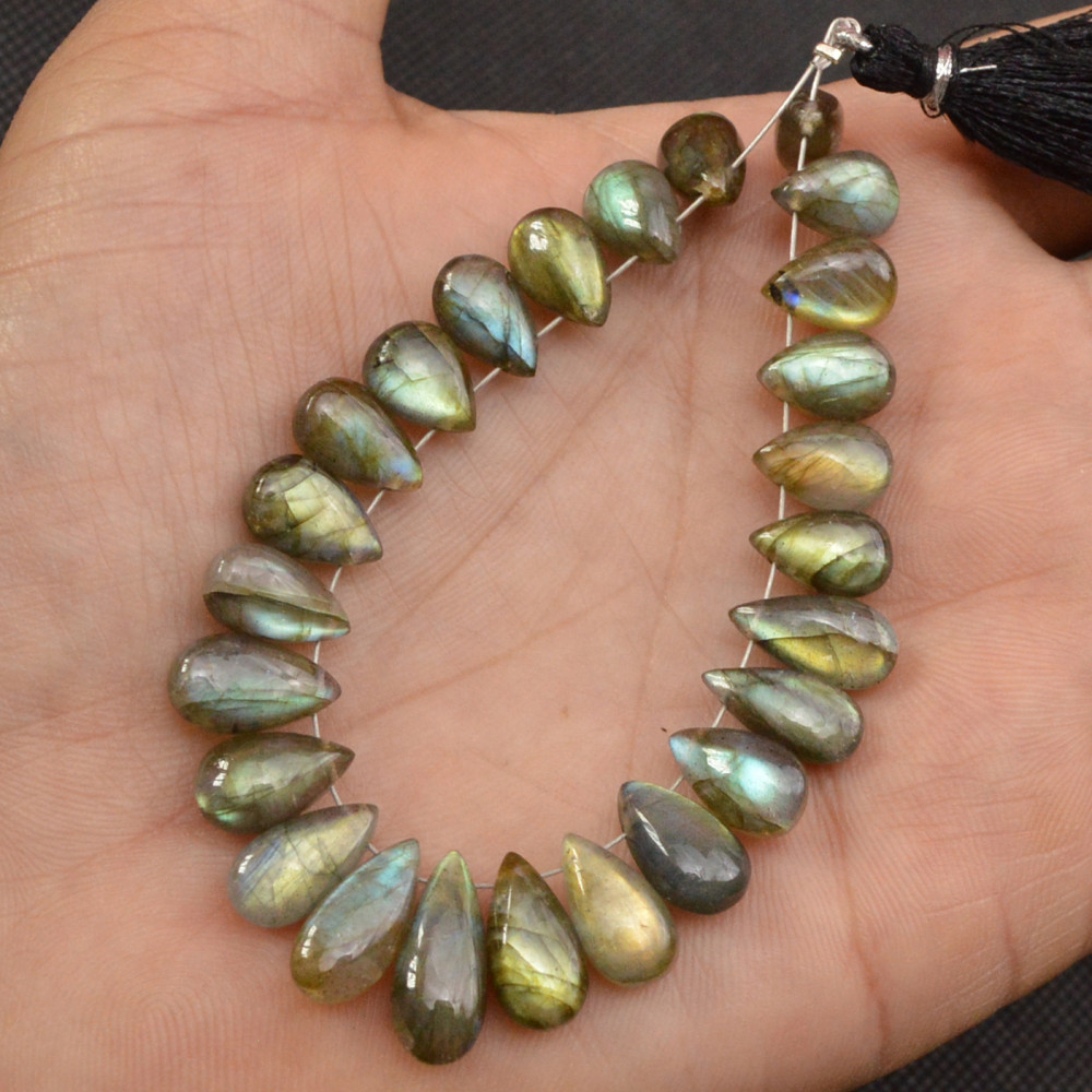 Image of 25 Pcs 95 Cts Natural Labradorite Side Drill Tear Drop Briolette Healing Crystal 15x5 9x5mm #18596