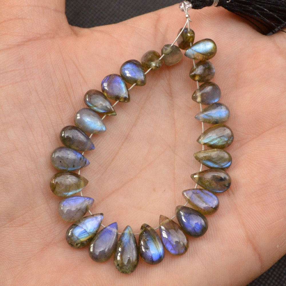 Image of 25 Pcs 63 Cts Natural Labradorite Side Drill Tear Drop Briolette Healing Crystal 11x5 9x5mm #18598