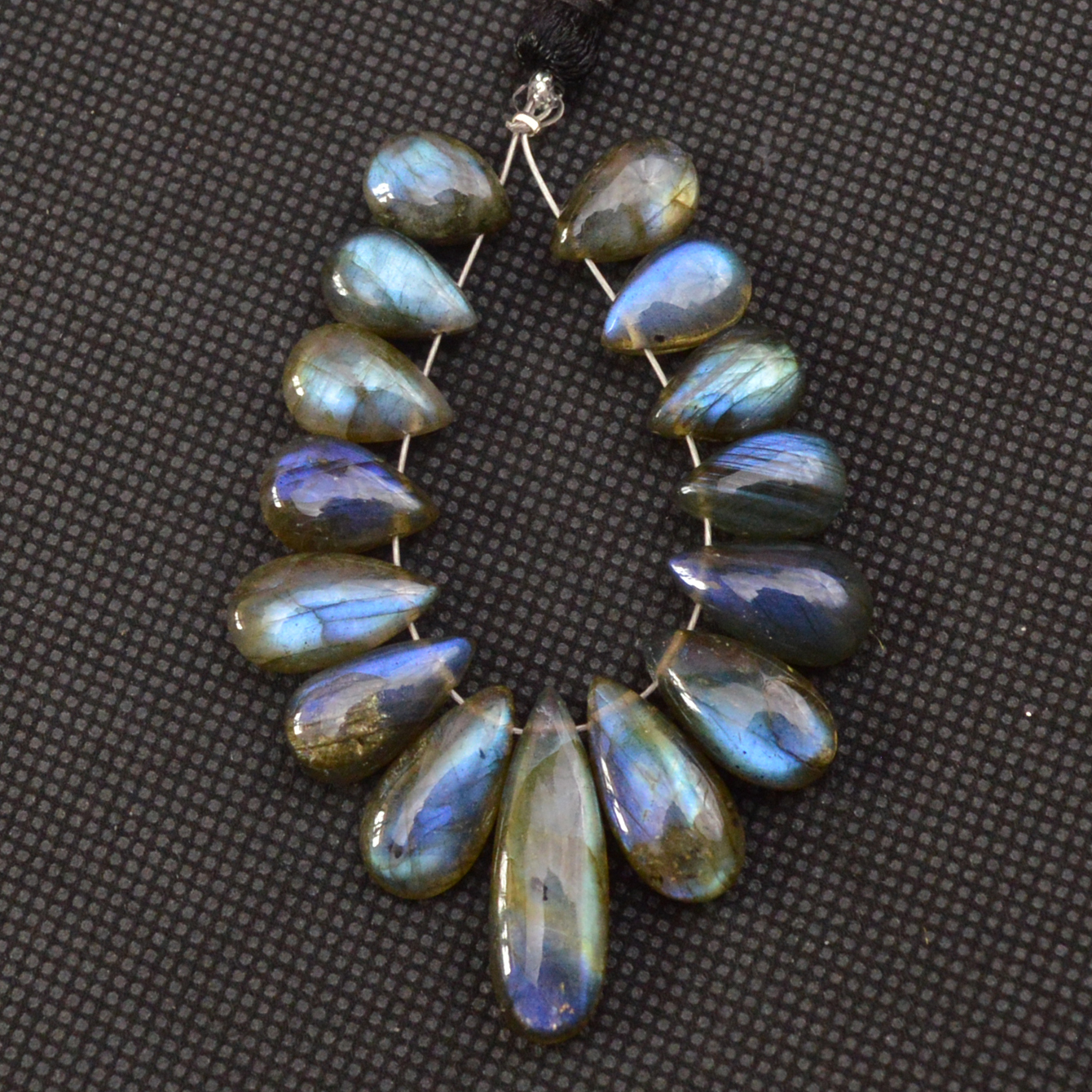 15 Pcs 86 Cts Natural Labradorite Side Drill Tear Drop Briolette Healing Crystal 25x6 10x6mm 18599