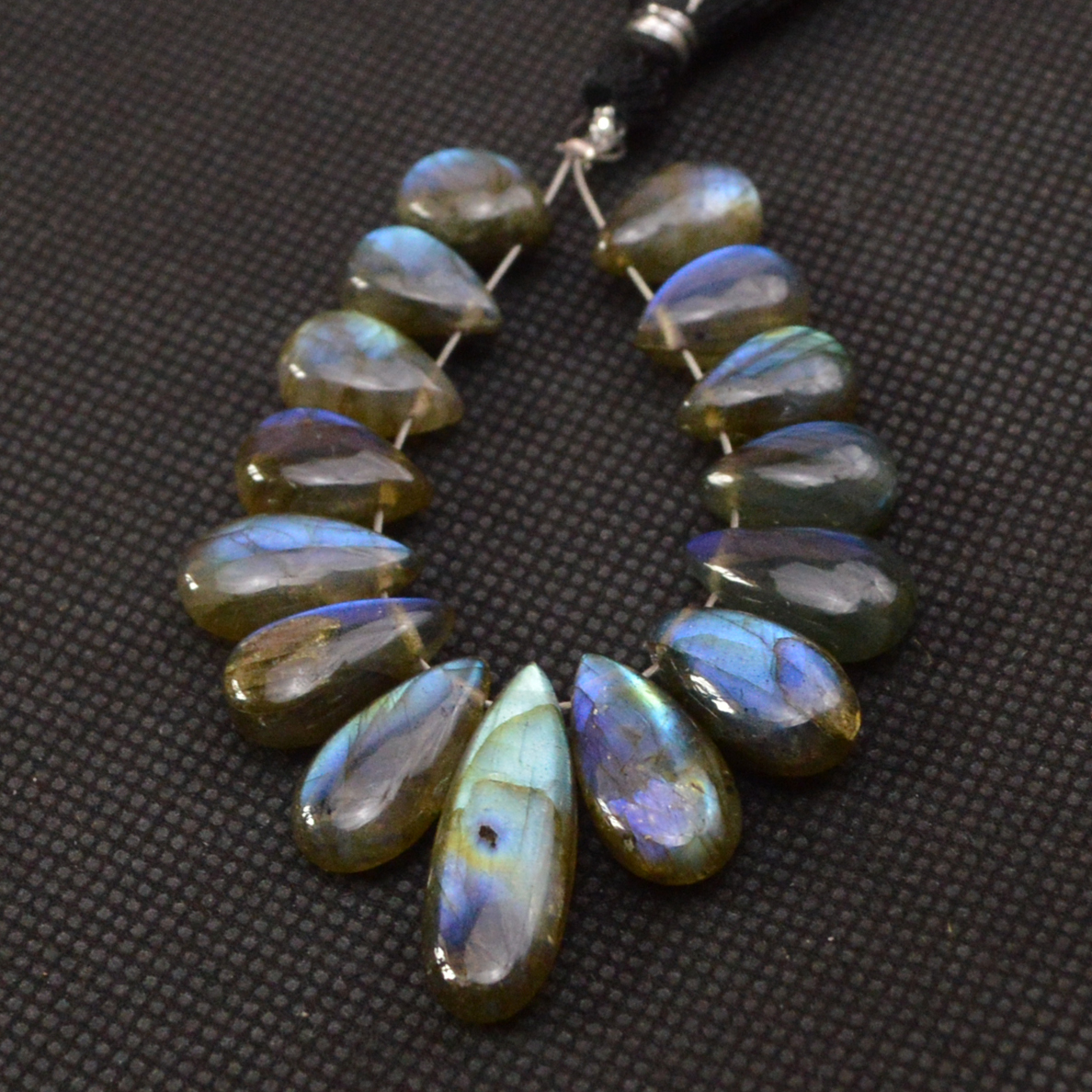 15 Pcs 86 Cts Natural Labradorite Side Drill Tear Drop Briolette Healing Crystal 25x6 10x6mm 18599