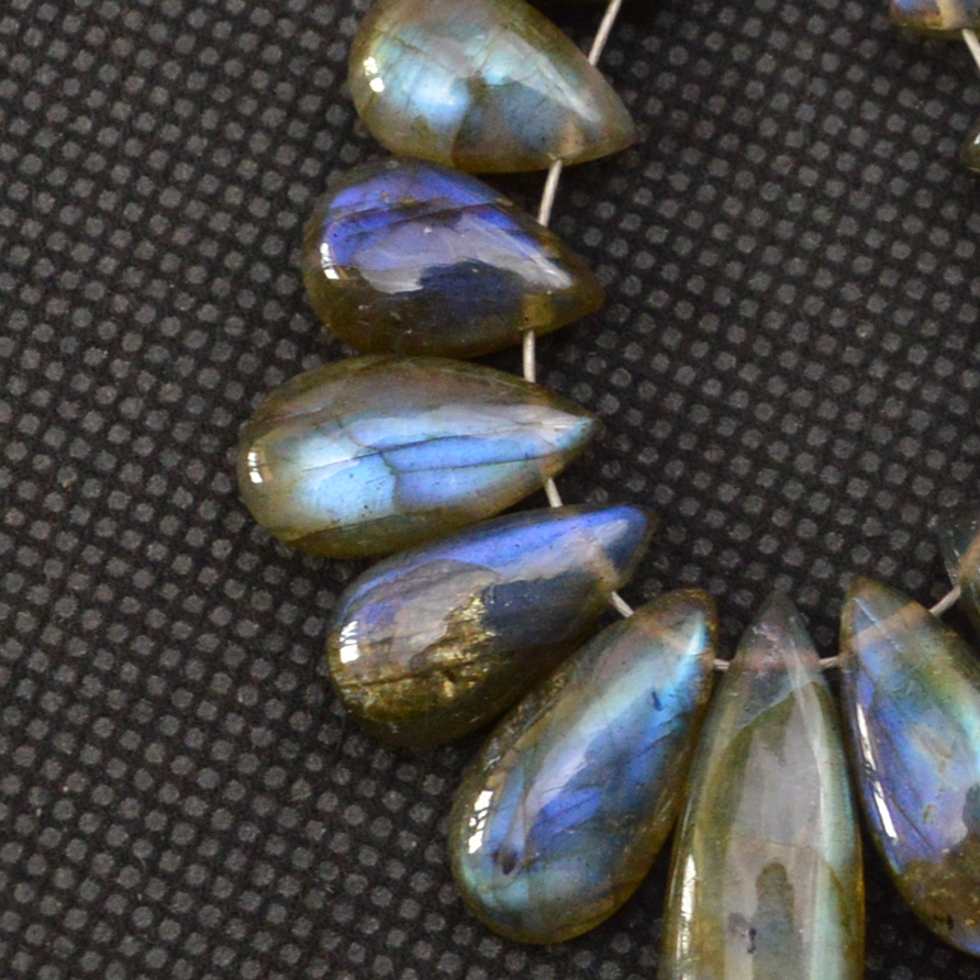 15 Pcs 86 Cts Natural Labradorite Side Drill Tear Drop Briolette Healing Crystal 25x6 10x6mm 18599