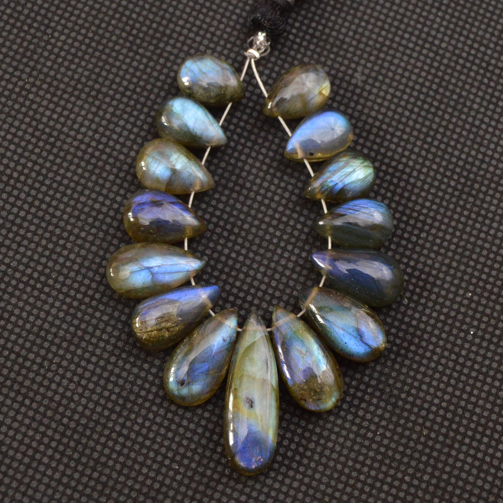 15 Pcs 86 Cts Natural Labradorite Side Drill Tear Drop Briolette Healing Crystal 25x6 10x6mm 18599