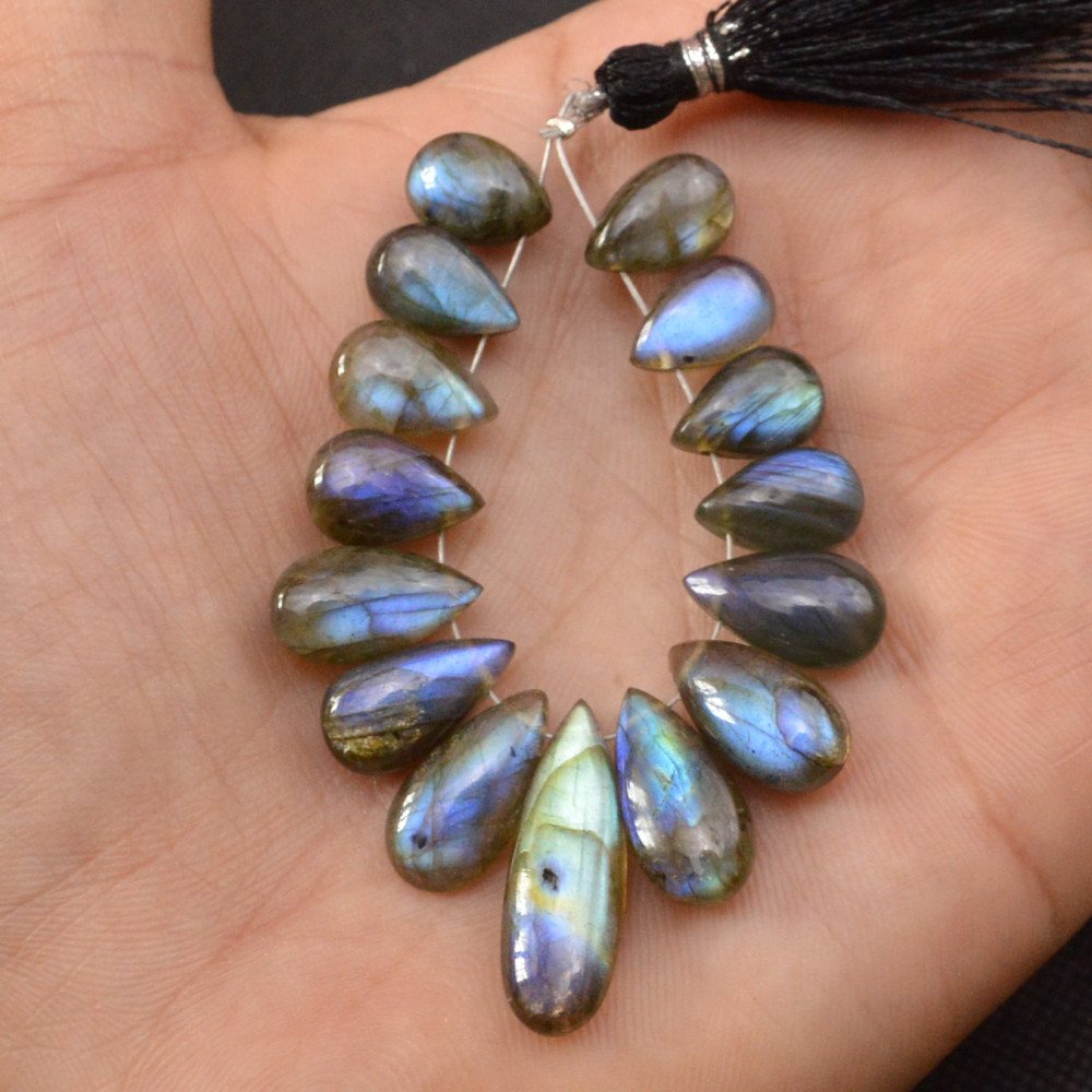 Image of 15 Pcs 86 Cts Natural Labradorite Side Drill Tear Drop Briolette Healing Crystal 25x6 10x6mm #18599