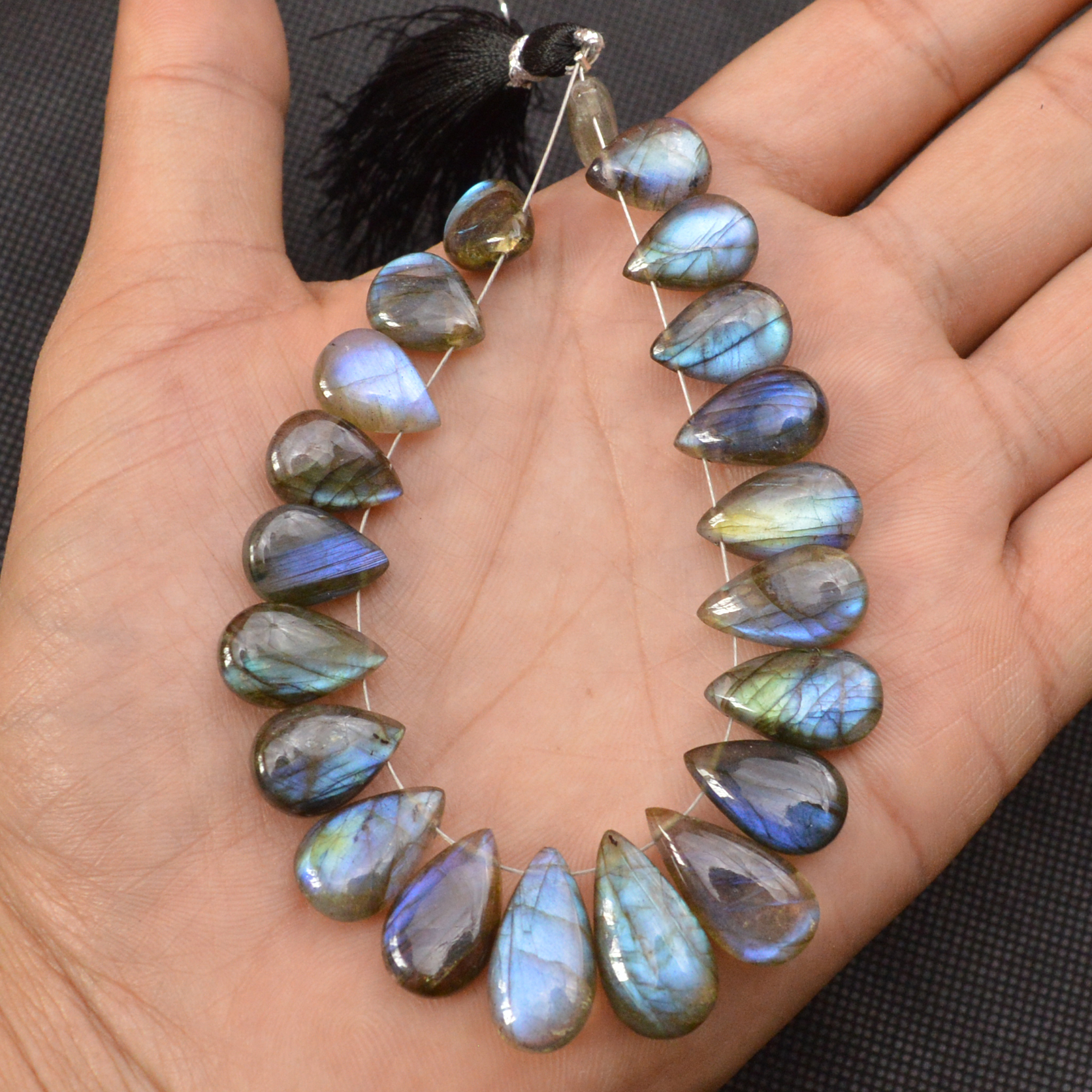 20 Pcs 143 Cts Natural Labradorite Side Drill Tear Drop Briolette Healing Crystal 20x9 10x9mm 18601