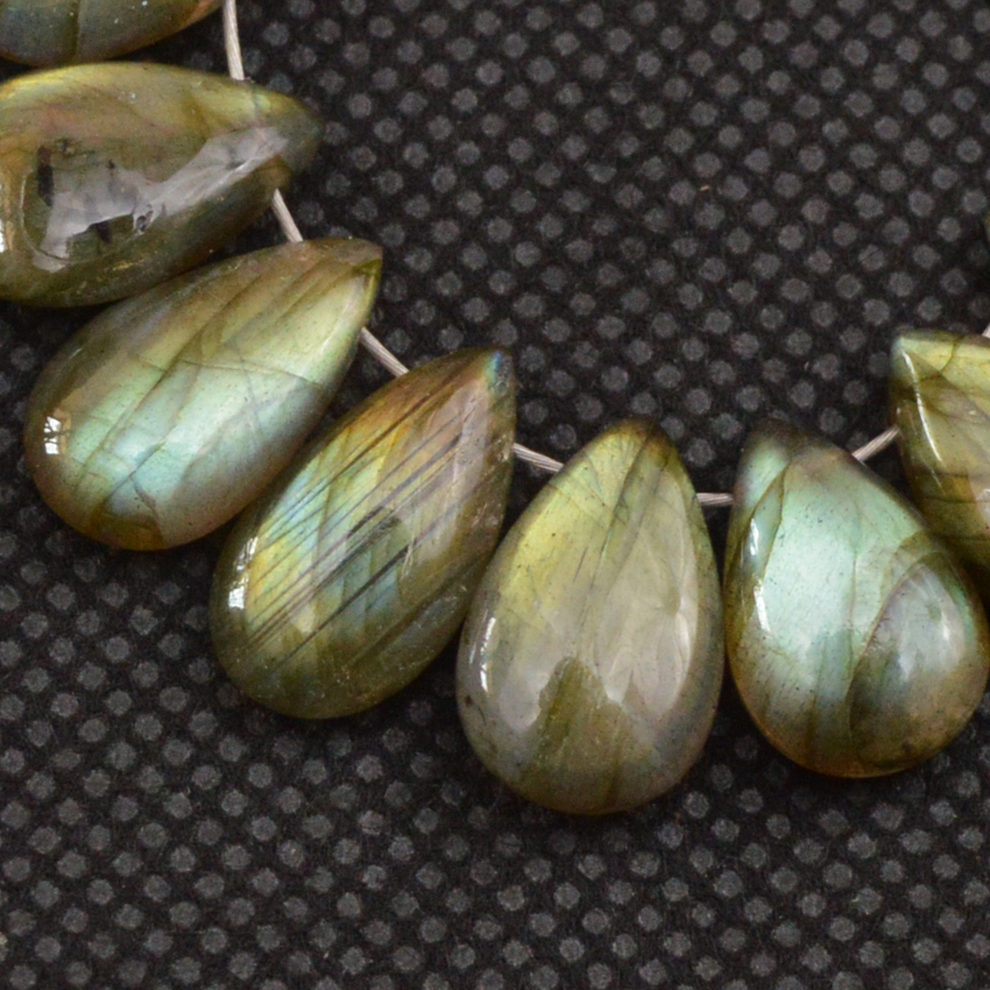 18 Pcs 63 Cts Natural Labradorite Side Drill Tear Drop Briolette Healing Crystal 14x5 10x6mm 18602
