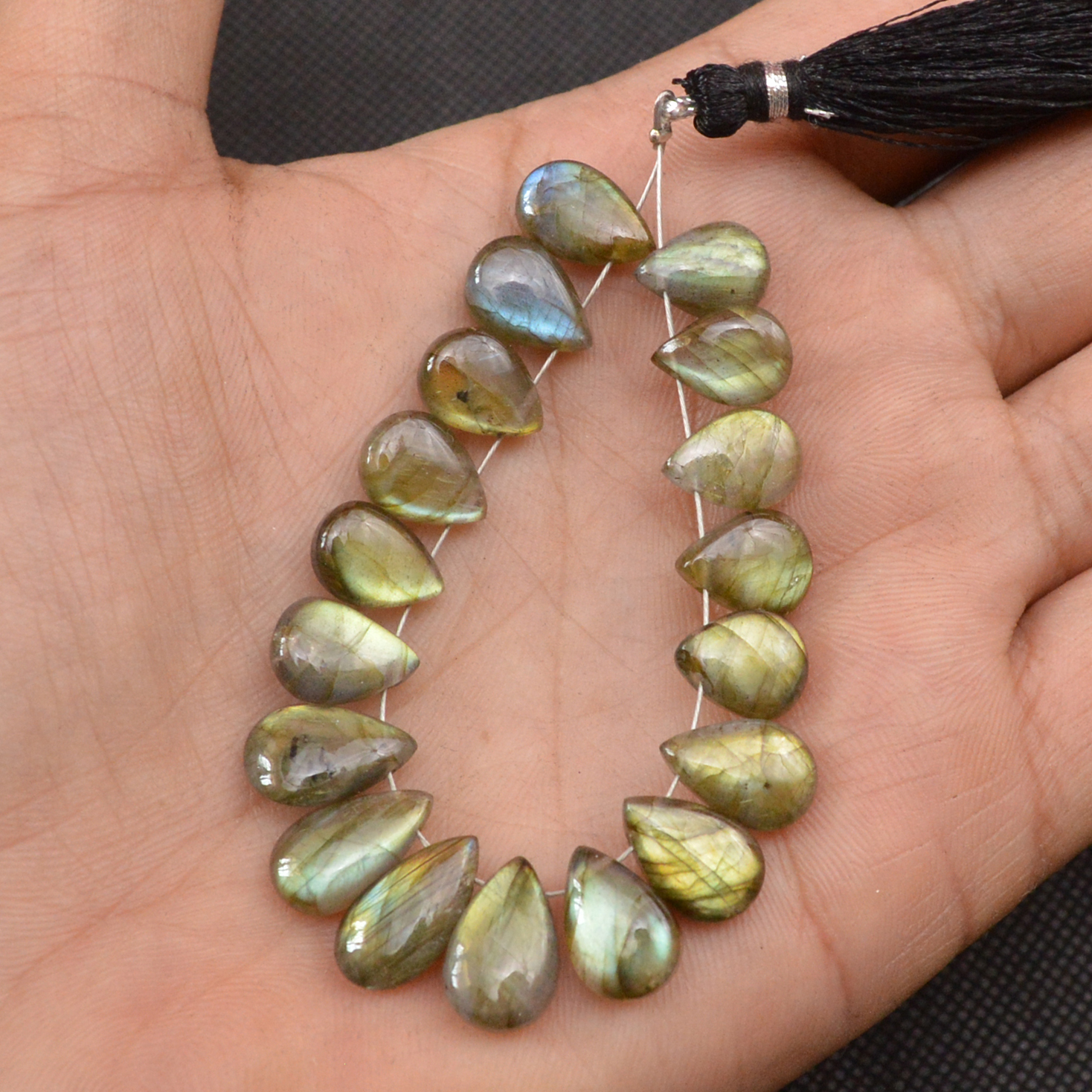 18 Pcs 63 Cts Natural Labradorite Side Drill Tear Drop Briolette Healing Crystal 14x5 10x6mm 18602