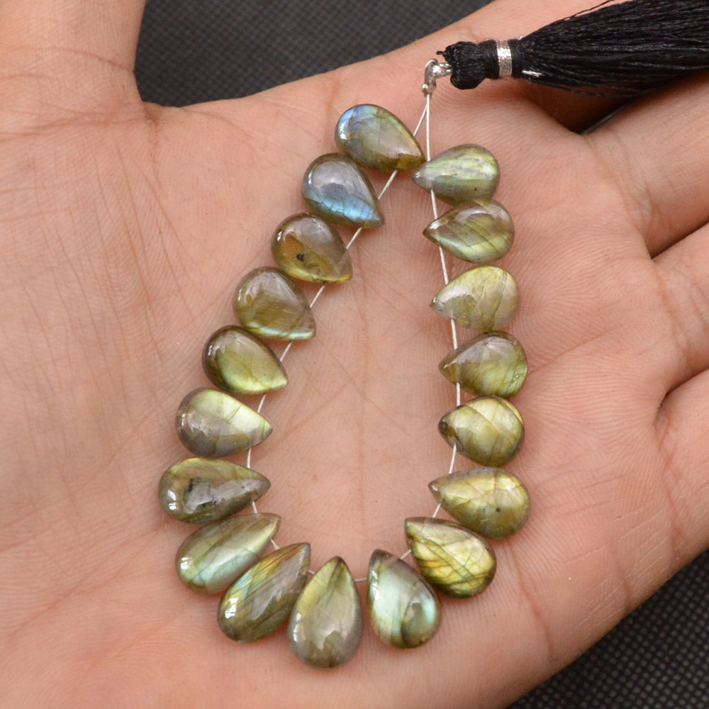 Image of 18 Pcs 63 Cts Natural Labradorite Side Drill Tear Drop Briolette Healing Crystal 14x5 10x6mm #18602
