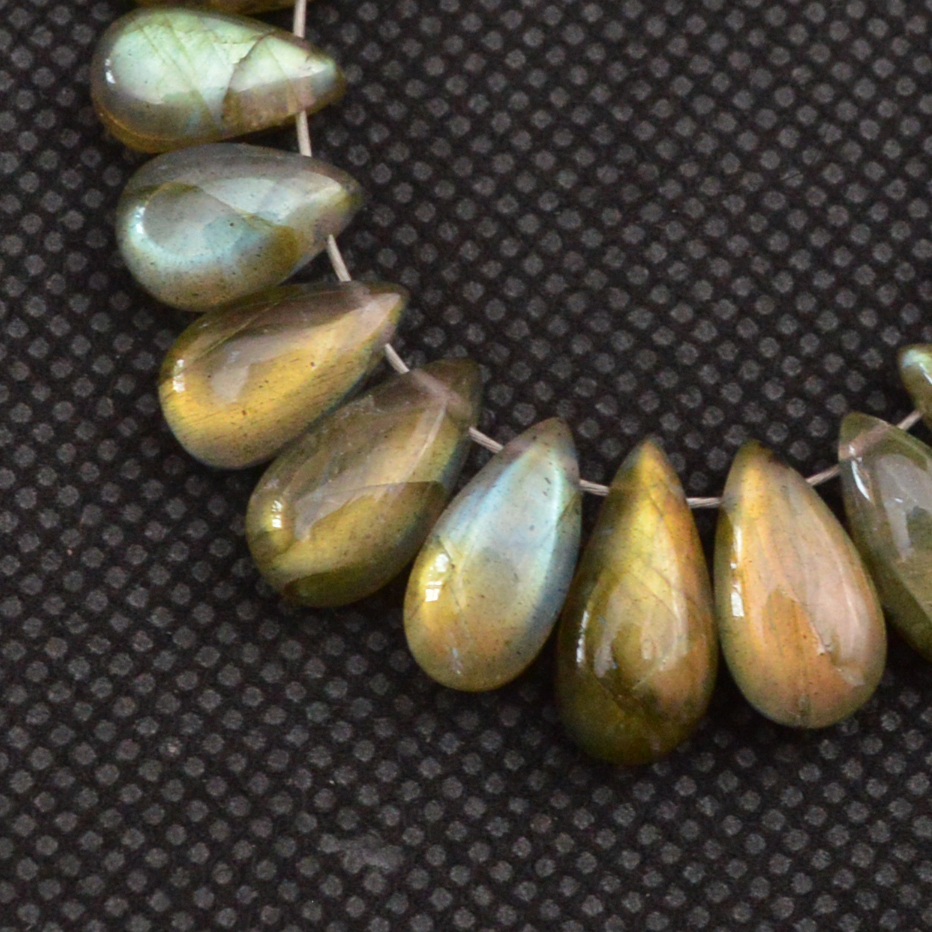 24 Pcs 75 Cts Natural Labradorite Side Drill Tear Drop Briolette Healing Crystal 12x5 8x5mm 18603