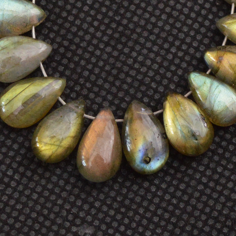 18 Pcs 61 Cts Natural Labradorite Side Drill Tear Drop Briolette Healing Crystal 10x5 9x5mm 18605